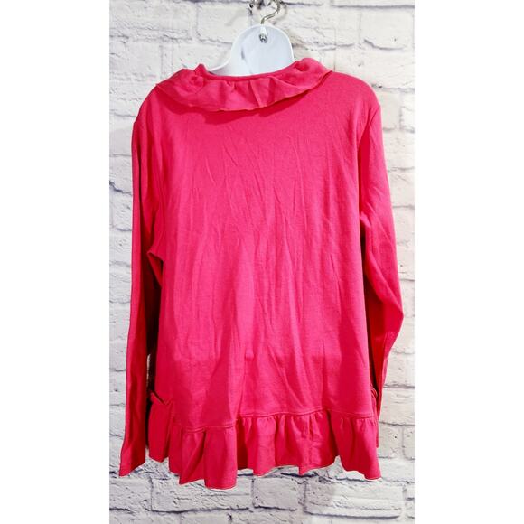 Rafaella Pink Fuchsia Ruffled Hook & Eye Closure Cardigan 1X Plus Lightweight - Picture 4 of 6